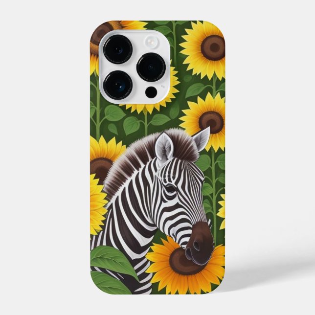Zebra und Sonnenblumen Handy-Fall iPhone 14 Pro Hülle (Rückseite)