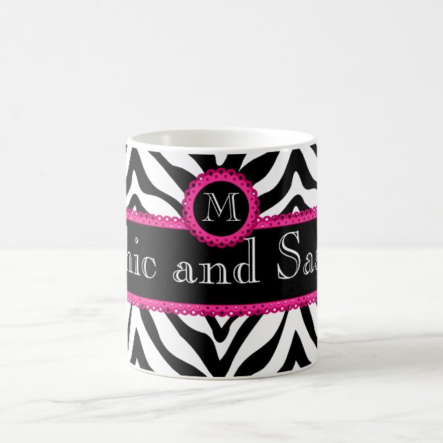 Zebra-und Spitze-Chic und freches Monogramm Kaffeetasse (Mittel)