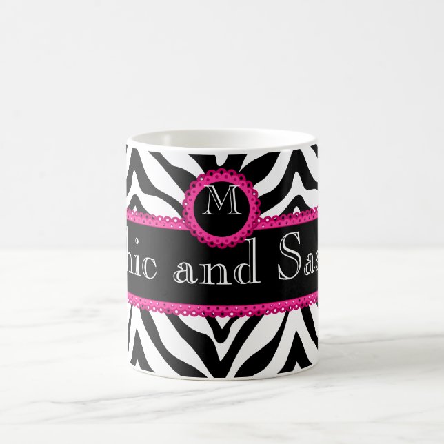 Zebra-und Spitze-Chic und freches Monogramm Kaffeetasse (Mittel)