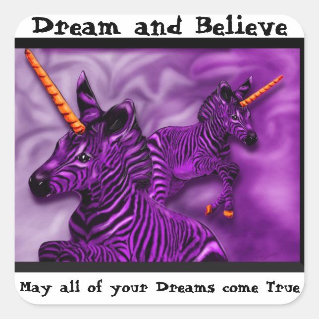 Zebra Unicorns mit inspirierendem Sprichwort Quadratischer Aufkleber (Vorderseite)