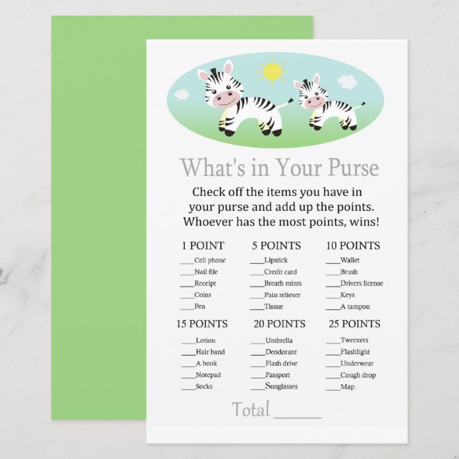 Zebra Was ist in deinem Handyspiel Babydusche? (Vorne/Hinten)