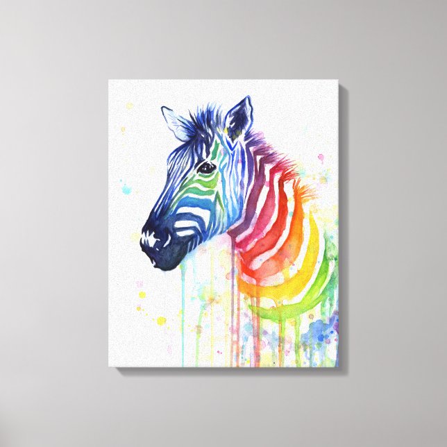 Zebra Watercolor Rainbow Art Painting Canvas Print Leinwanddruck (Vorderseite)