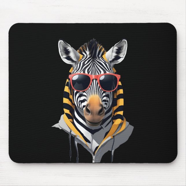 Zebra Wearing Hoodie Funny Coole Tierart Mousepad (Vorne)