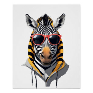 Zebra Wearing Hoodie Funny Coole Tierart Poster