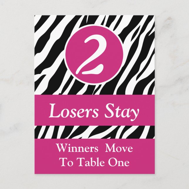 Zebra Wild Animal Print Bunco Tischnummer Card #2 (Vorderseite)
