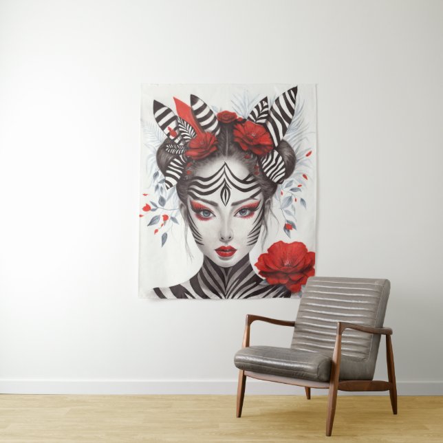 Zebra Woman - preisgekrönter Pop Art Wandteppich (Beispiel)