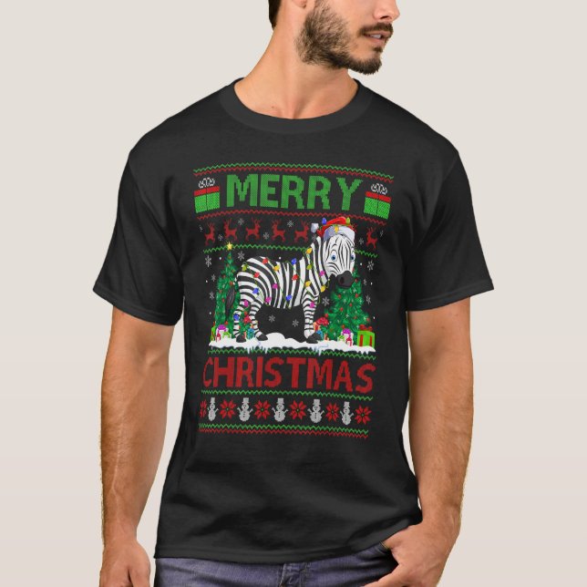 Zebra   Xmas Tree Lights Ugly Santa Zebra Christma T-Shirt (Vorderseite)