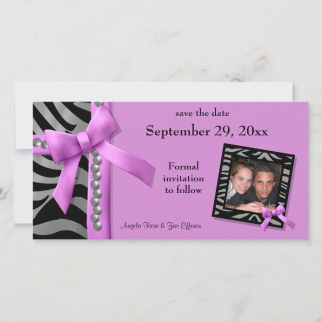 Zebra-Zebra-Edelsteine Save the Date in Pink und S (Vorderseite)