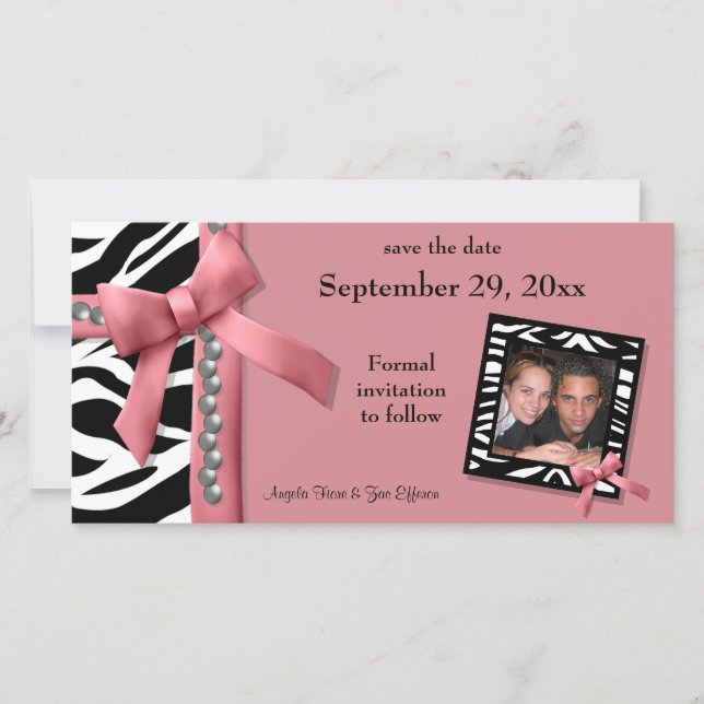 Zebra-Zebra-Gemische Save the Date, rosa und weiß Date (Vorderseite)