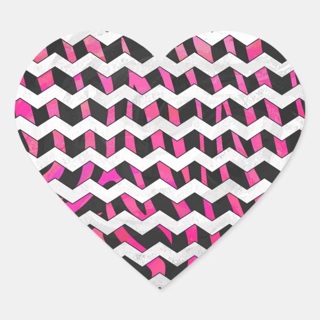 Zebra Zickzack Black and Hot Pink Herz-Aufkleber (Vorderseite)