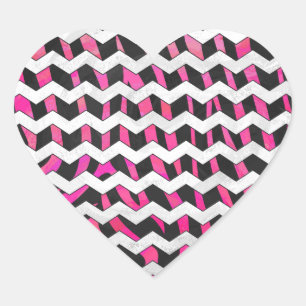 Zebra Zickzack Black and Hot Pink Herz-Aufkleber