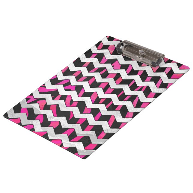 Zebra Zickzack Black and Hot Pink Klemmbrett (Schrägansicht)