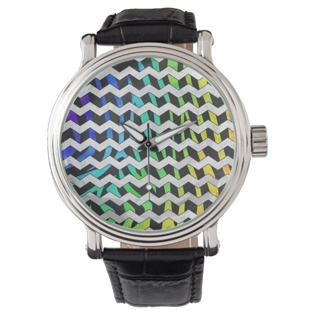 Zebra Zickzack Black and Rainbow Print Armbanduhr (Vorderseite)