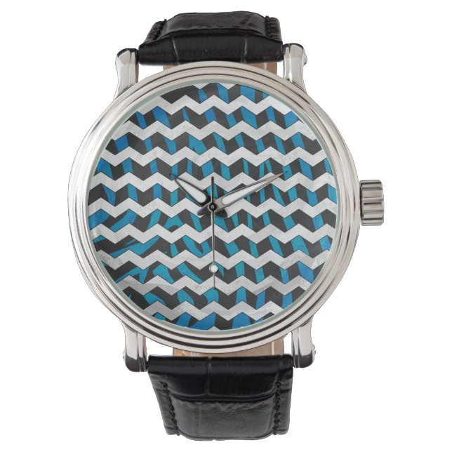 Zebra Zickzack Black und Blue Armbanduhr (Vorderseite)