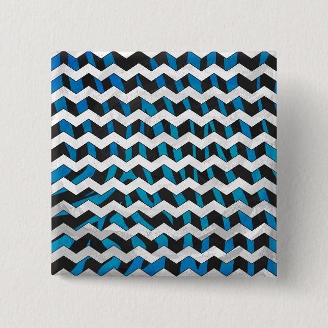 Zebra Zickzack Black und Blue Button (Vorderseite)