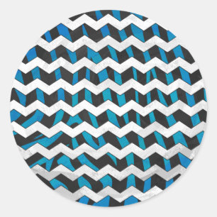 Zebra Zickzack Black und Blue Runder Aufkleber