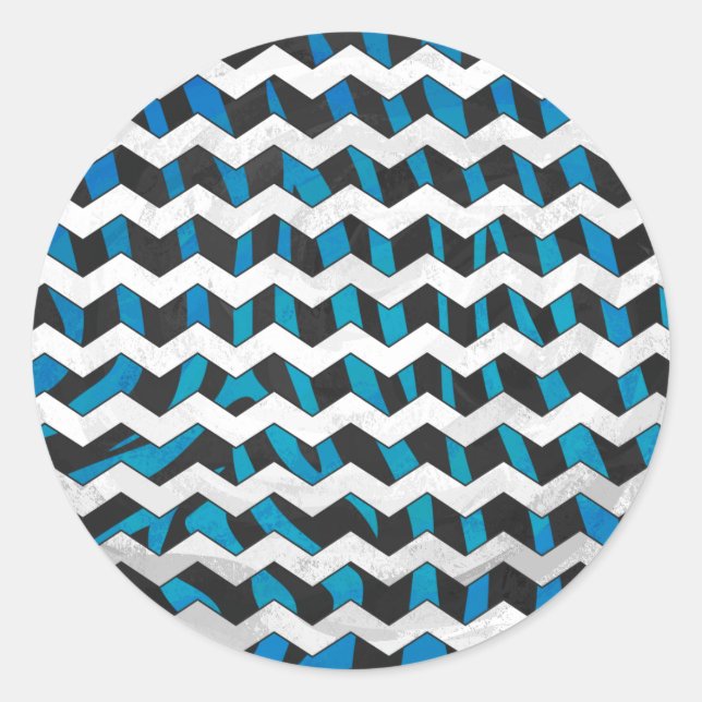 Zebra Zickzack Black und Blue Runder Aufkleber (Vorderseite)