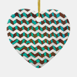 Zebra Zickzack braun und Aquamarin Keramikornament