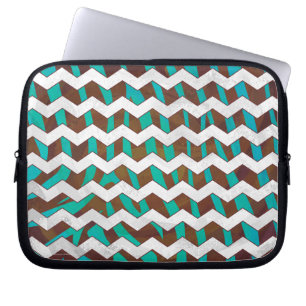 Zebra Zickzack braun und Aquamarin Laptopschutzhülle