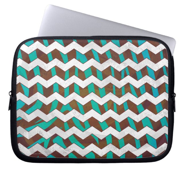 Zebra Zickzack braun und Aquamarin Laptopschutzhülle (Vorderseite)