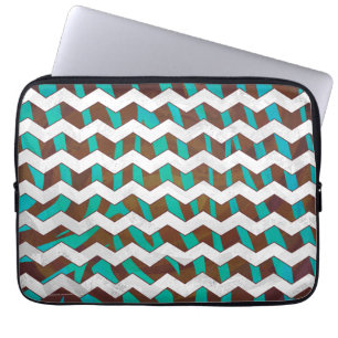 Zebra Zickzack braun und Aquamarin Laptopschutzhülle