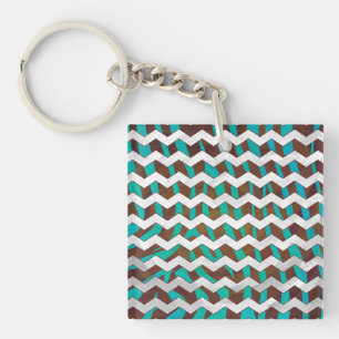 Zebra Zickzack braun und Aquamarin Schlüsselanhänger