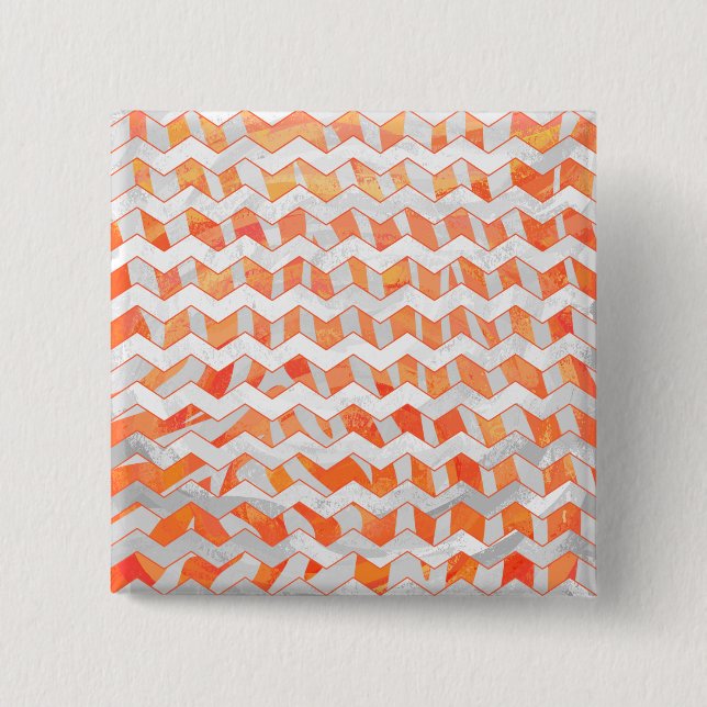 Zebra Zickzack Orange und Weiß Button (Vorderseite)