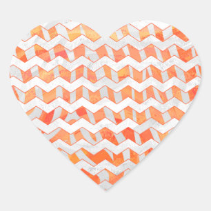 Zebra Zickzack Orange und Weiß Herz-Aufkleber