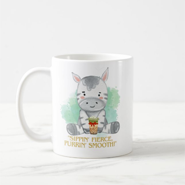 Zebra Zitat Cartoon trinken Bobba Tee Kaffeetasse (Links)