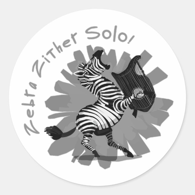 Zebra Zither Solo Runder Aufkleber (Vorderseite)