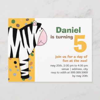 Zebra zum Geburtstag Einladungspostkarte