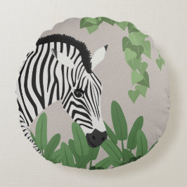 Zebra zwischen Blättern Rundes Kissen