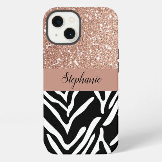 Zebradruck-Muster und Gradient Roségold Glitter iPhone Hülle