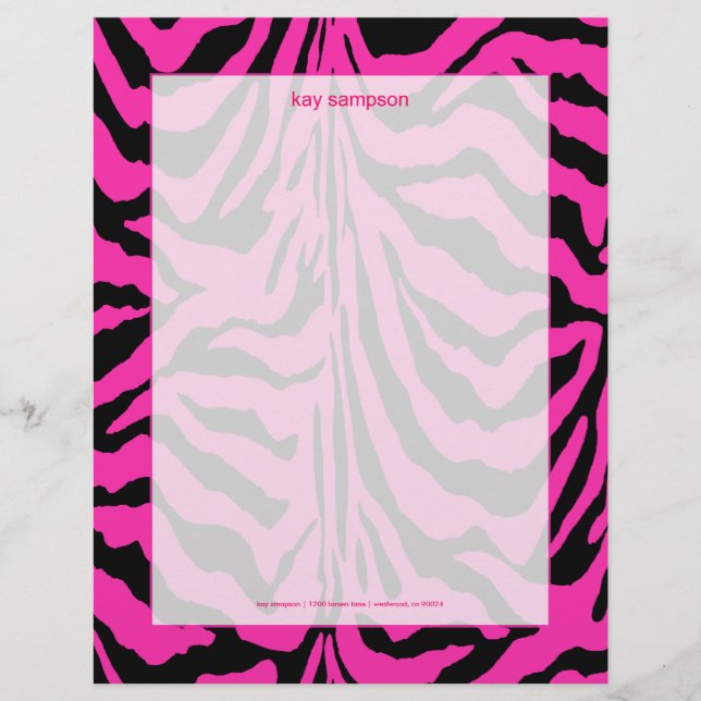 Zebradruck, Retrofarben Fuschia + Schwarz Briefkopf (Vorderseite)