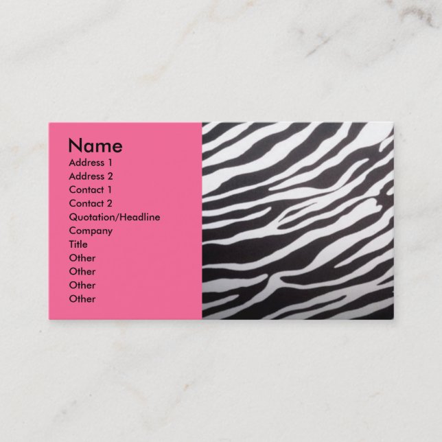 Zebradruck und rosa Visitenkarte (Vorderseite)