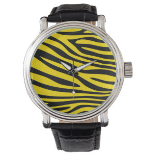 Zebradruckpelz (schwarz und gelb) armbanduhr