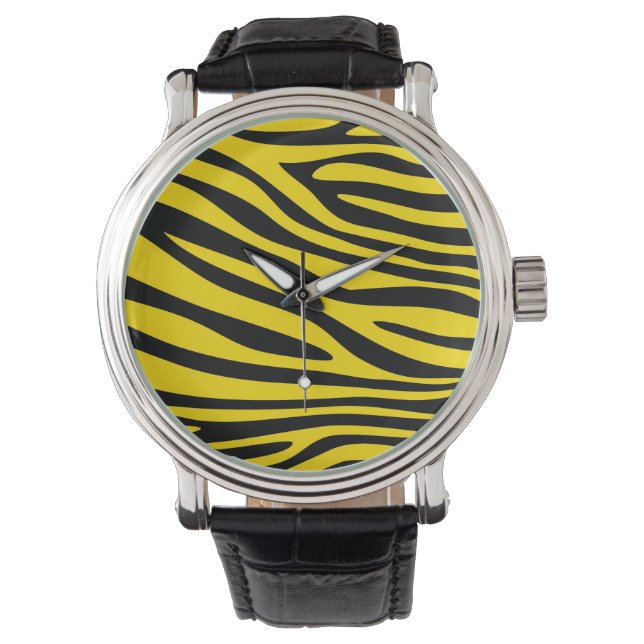 Zebradruckpelz (schwarz und gelb) armbanduhr (Vorderseite)