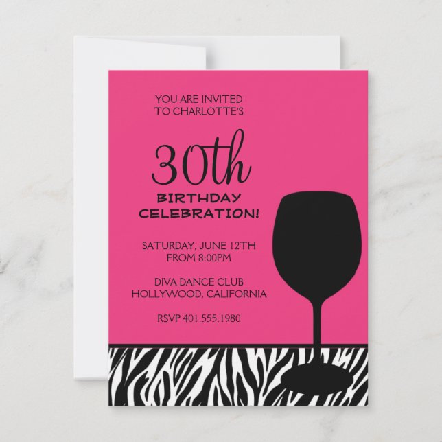 Zebradruckwein Geburtstag Einladung (Vorderseite)