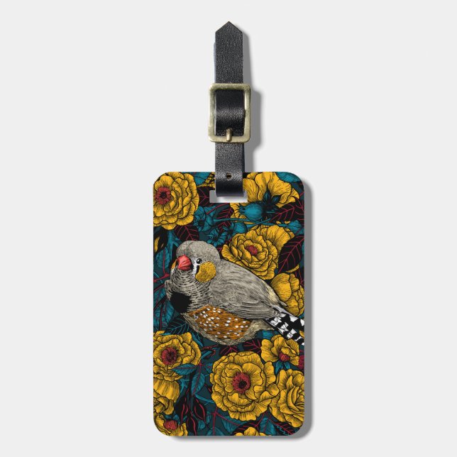 Zebrafinch und Rose Gepäckanhänger (Vorderseite vertikal)