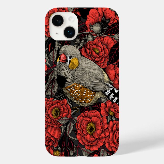 Zebrafinch und rote Rose Case-Mate iPhone 14 Plus Hülle (Rückseite)
