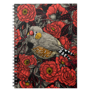 Zebrafinch und rote Rose Notizblock