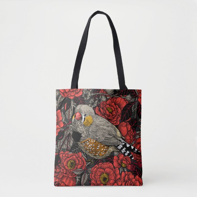 Zebrafinch und rote Rose Tasche (Vorderseite)