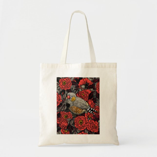 Zebrafinch und rote Rose Tragetasche (Vorne)