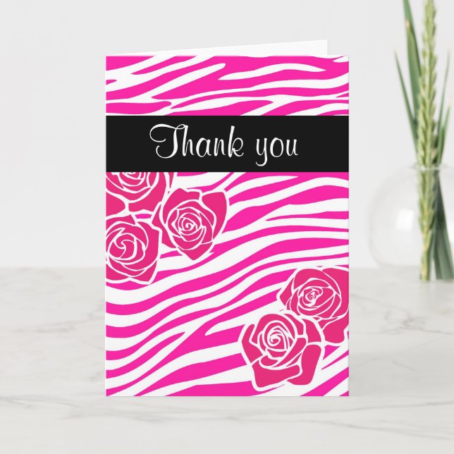 Zebramuster + rosa Rosen danken Ihnen zu kardieren Dankeskarte (Vorderseite)