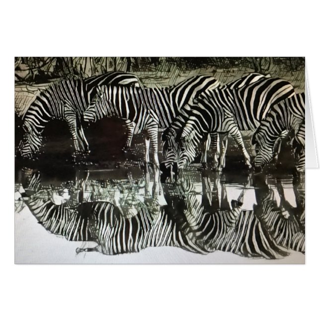 Zebras am Bewässerungs-Loch (Vorderseite (Horizontal))