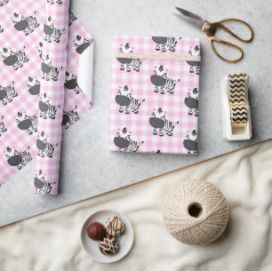 Zebras auf Pink Gingham Geschenkpapier