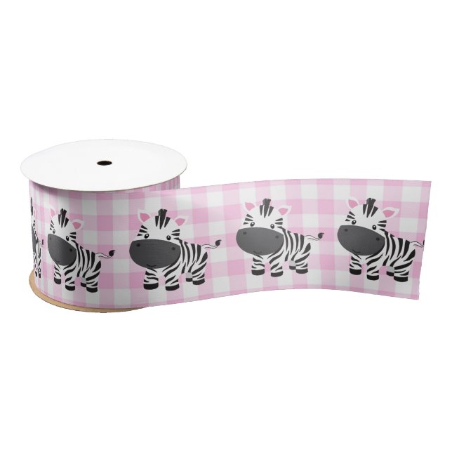 Zebras auf Pink Gingham Satinband (Spule)
