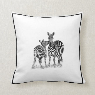 Zebras auf schwarzem u. weißem Wurfs-Kissen, 16" x Kissen