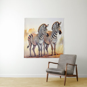 Zebras in Safari Serene Afrikanische Tierwelt Kuns Wandteppich