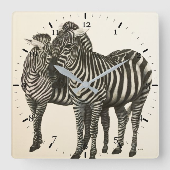 Zebras Quadratische Wanduhr (Vorderseite)